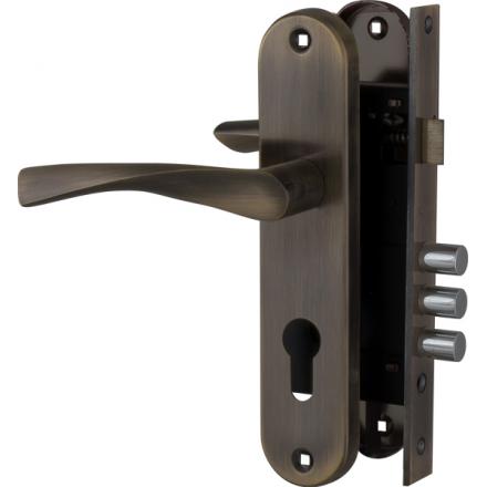 Фотография Замок цилиндровый Fuaro (Фуаро) с в комплекте с ручкой LOCKSET.1511W/B (SET F1511W/B) AB бронза