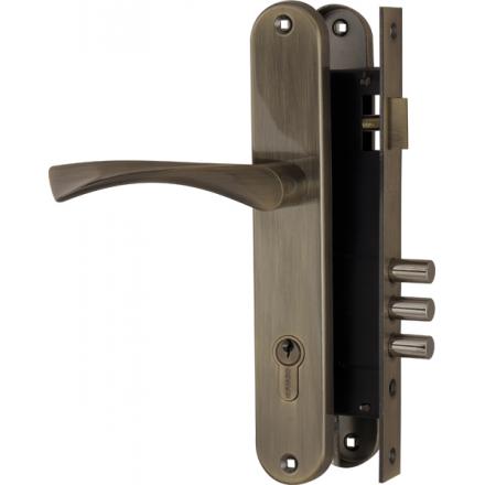 Фотография Замок цилиндровый Fuaro (Фуаро) с в комплекте с ручкой LOCKSET.9011 (SET F9011) AB бронза