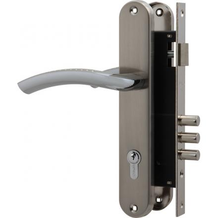 Фотография Замок цилиндровый Fuaro (Фуаро) с в комплекте с ручкой LOCKSET.9013 (SET F9011) SN/CP мат.никель