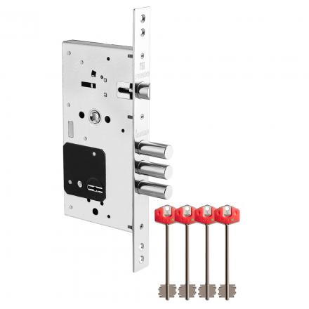Фотография Замок Fuaro (Фуаро) врезной сувальдный TERMO MDV25/S-60.85.3R16 4 key (ключ удл. 120/75 мм)